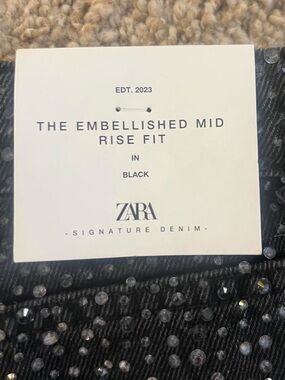 Zara Black Embellished Mid-Rise Jeans
